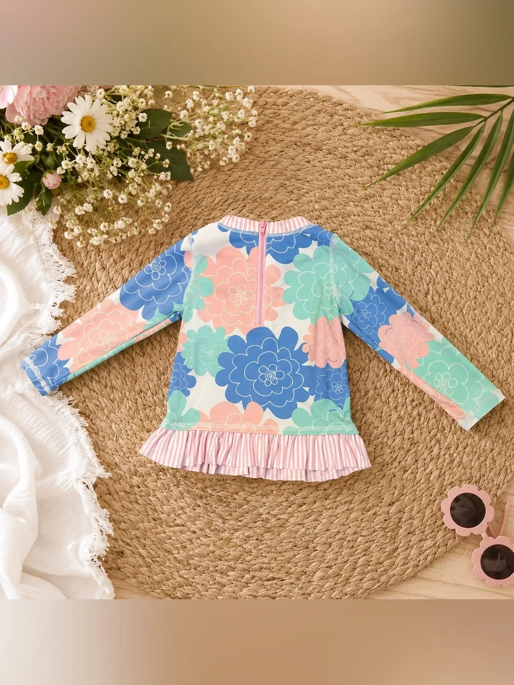 RuffleButts 18-24M UPF 50+ Floral Rash Guard Swimsuit Set 2Pc